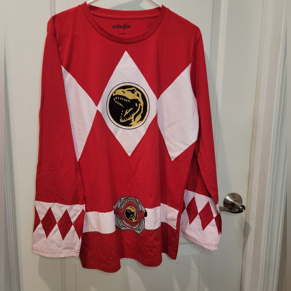 Red Mighty Morphin Power Rangers Long Sleeve Shirt Size XL